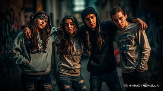 Urban Youth Embrace Friendship Amidst Changing Moods – AI Generated Video | Hailuo AI