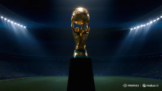 FIFA World Cup Trophy Showcase in Mysterious Stadium – AI Generated Video | Hailuo AI