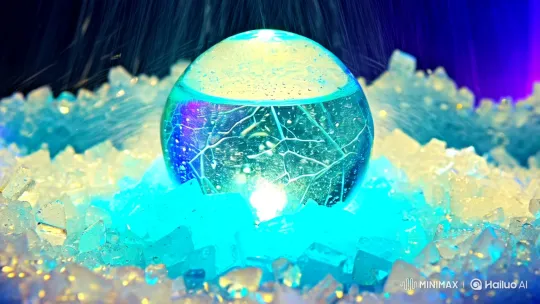 Melting Ice Sphere on Neon Salt: A Visual and Auditory Journey – AI Generated Video | Hailuo AI
