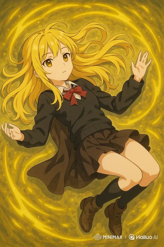 Anime Girl in Magical Golden Vortex with Surprised Expression – AI Generated Video | Hailuo AI