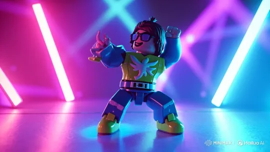 Roblox Toy Figure Dance Routine with Neon Lights – AI Generated Video | Hailuo AI