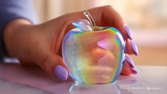 Glass Apple Sliced Revealing Crystal Interior – AI Generated Video | Hailuo AI