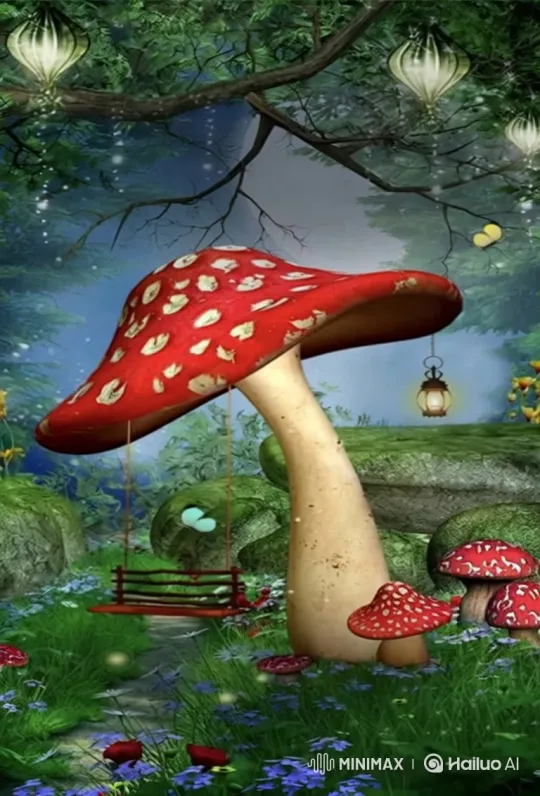 Magical Forest: Enchanted Gnome on a Mushroom Swing – AI Generated Video | Hailuo AI