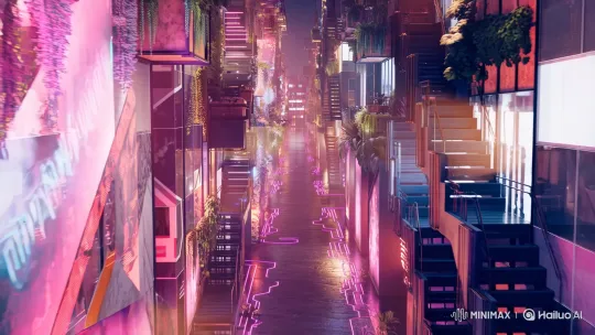 Neon-Glowing City Street Tracking Shot – AI Generated Video | Hailuo AI
