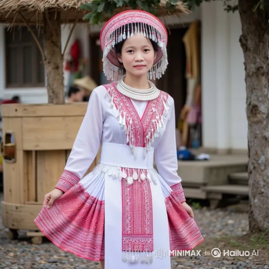 Young Woman in Traditional Attire Showcases Elegant Stride – AI Generated Video | Hailuo AI