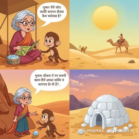 Old Woman and Monkey: A Journey from Desert to Snow – AI Generated Video | Hailuo AI