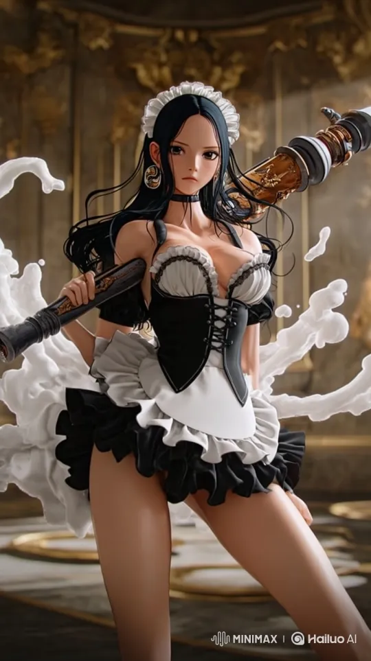 Maid in Baroque Hall with Ceremonial Weapon – AI Generated Video | Hailuo AI