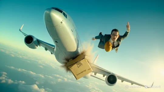 Businessman in Suit Destroys Plane with Lasers, Walks Away from Explosion – AI Generated Video | Hailuo AI