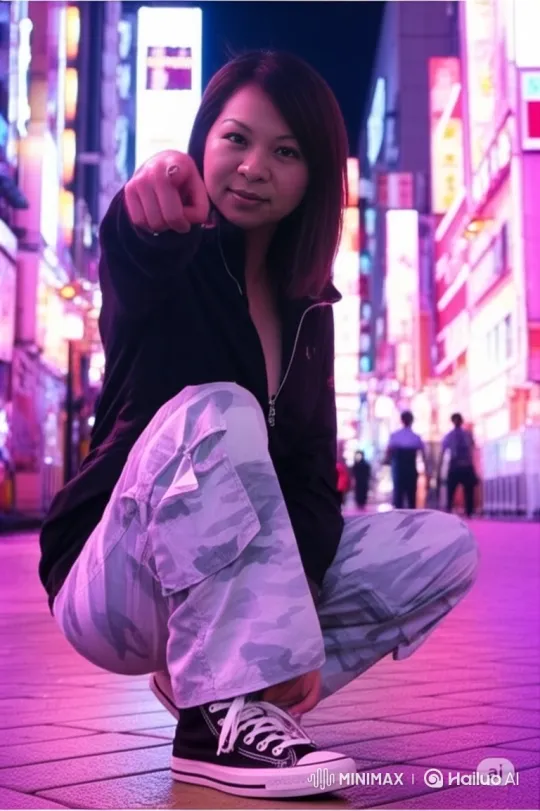 Cyberpunk Alley: Fashion-Forward Woman in Motion Study – AI Generated Video | Hailuo AI