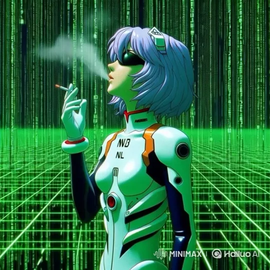 Female Character Smokes in Futuristic Digital World – AI Generated Video | Hailuo AI