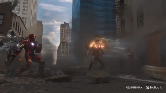 Avengers Defeat Fantastic Four in City Street Clash – AI Generated Video | Hailuo AI