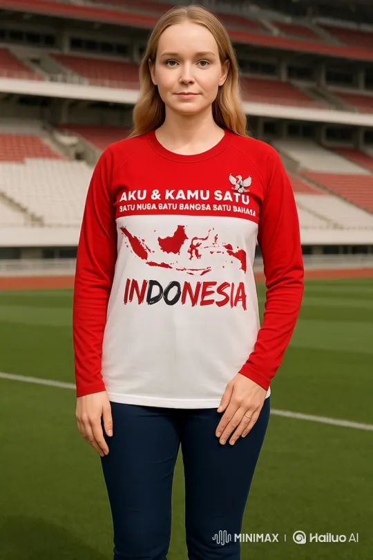 Patriotic Woman Strides Confidently Across Stadium Field – AI Generated Video | Hailuo AI