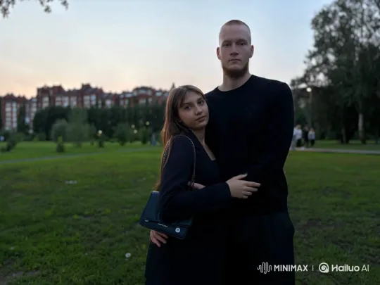 Family Embrace Captured in Twilight Park Scene – AI Generated Video | Hailuo AI