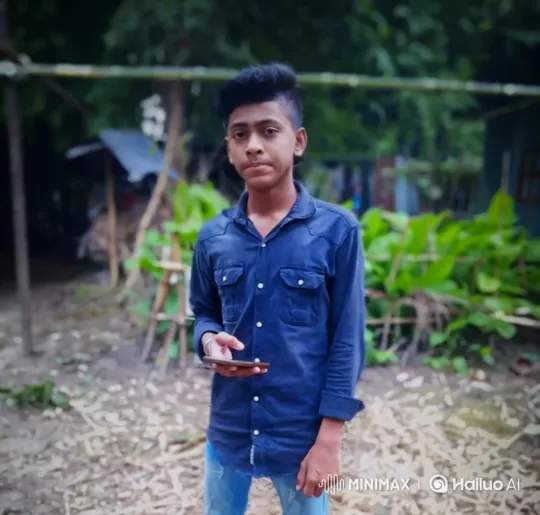 Young Man Examines Smartphone in Lush Outdoor Setting – AI Generated Video | Hailuo AI