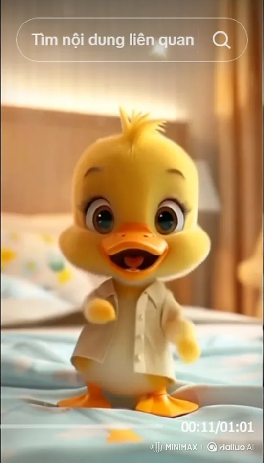Animated Yellow Duckling Joyfully Dancing on Bedspread – AI Generated Video | Hailuo AI