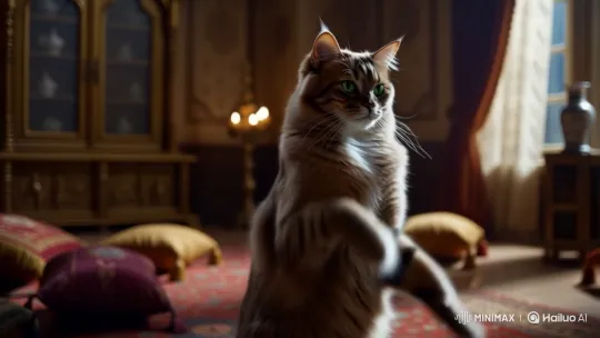 Elegant Cat Performs Hürrem Dance in Opulent Room – AI Generated Video | Hailuo AI
