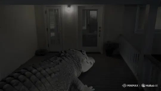 Crocodile Mimics 'Mini Love' Gesture on House Porch – AI Generated Video | Hailuo AI