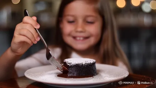 Woman Delights in Chocolate Lava Cake Deluge – AI Generated Video | Hailuo AI
