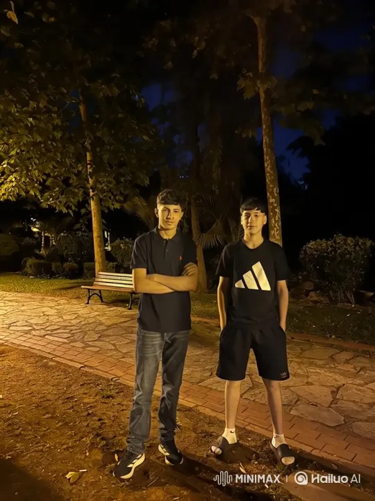 Young Men Detained by Police in Dimly Lit Park – AI Generated Video | Hailuo AI