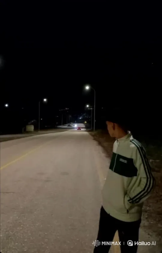 Young Man Detained by Police on Quiet Night Street – AI Generated Video | Hailuo AI