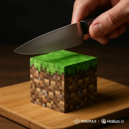 Precision Knife Cutting Through Spongy Cube – AI Generated Video | Hailuo AI