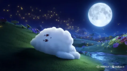 Sentient Cloud Puff Marvels at Nocturnal Magic – AI Generated Video | Hailuo AI