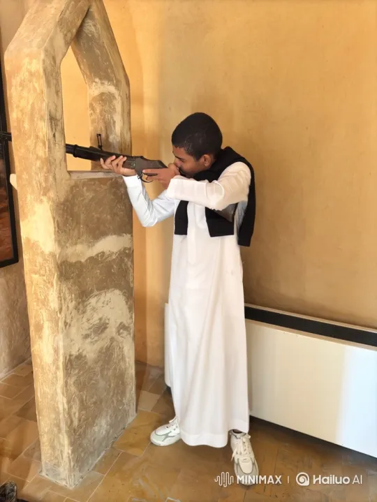 Young Man Shoots Rifle Through Arched Opening – AI Generated Video | Hailuo AI
