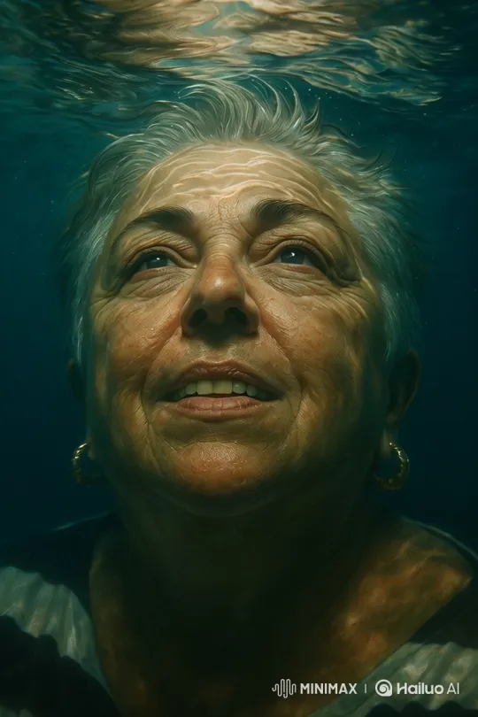 Senior Woman Ascends from Moonlit Lake – AI Generated Video | Hailuo AI