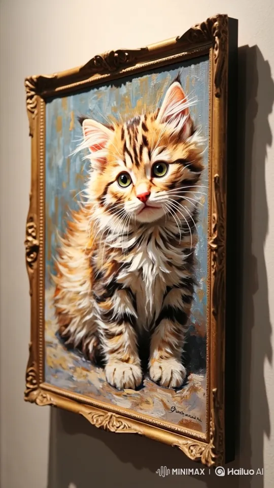 Oil Painting Comes Alive: Munchkin Kitten Transforms – AI Generated Video | Hailuo AI