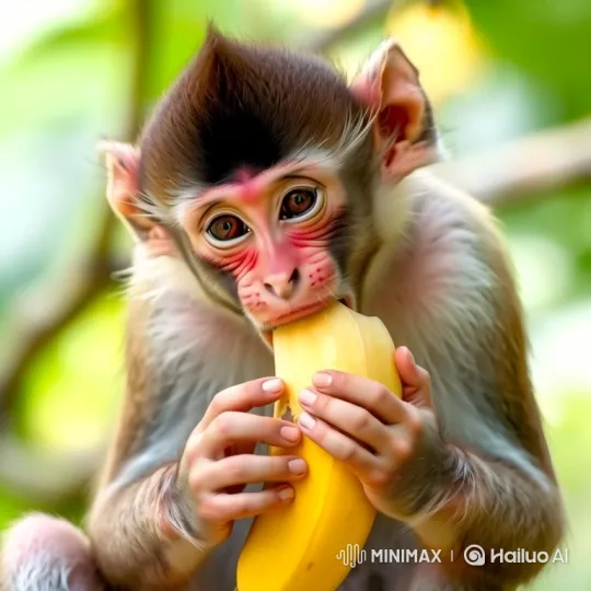 Monkey Laughs Joyfully While Eating a Banana – AI Generated Video | Hailuo AI