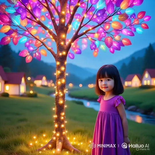 Magical Twilight: Anu and the Enchanted Tree – AI Generated Video | Hailuo AI