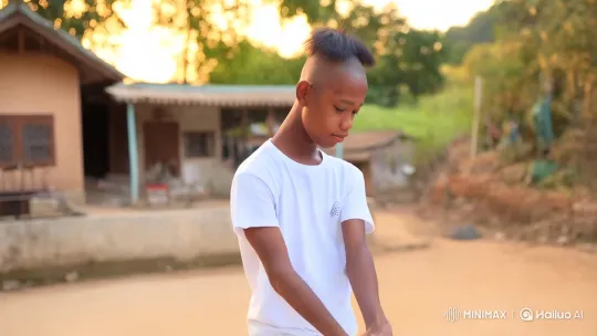 Young Man Performing Hailiao Dance in Rural Village Setting – AI Generated Video | Hailuo AI