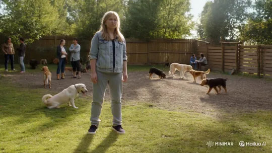 Person Morphs into Golden Retriever at Bustling Dog Park – AI Generated Video | Hailuo AI