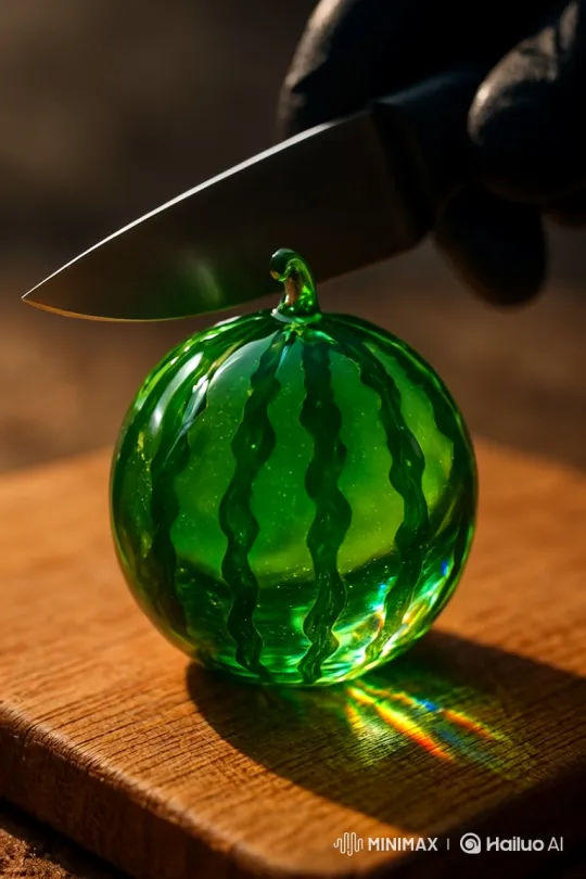 Glass Watermelon Cleaved with Precision – AI Generated Video | Hailuo AI
