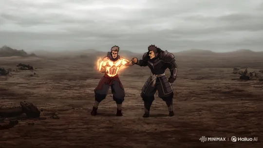 Epic Anime Battle in a Desolate Landscape – AI Generated Video | Hailuo AI