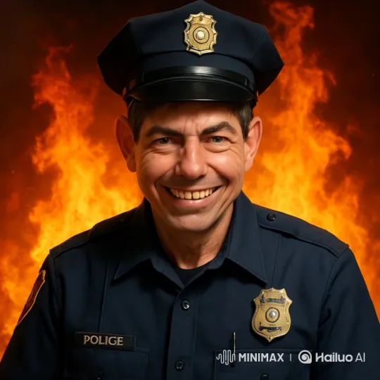 Police Officer Emerges Heroically from Flames – AI Generated Video | Hailuo AI