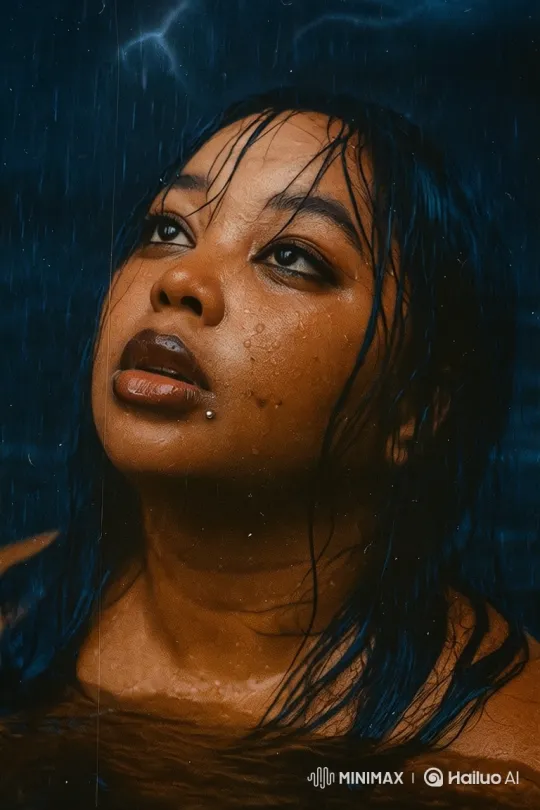 Stormy Sea: Woman's Silent Resolve Amidst Lightning – AI Generated Video | Hailuo AI