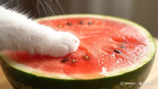 Cat Destroys Watermelon with Playful Paws – AI Generated Video | Hailuo AI
