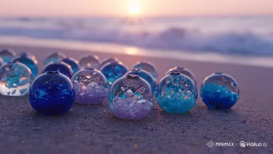 Blueberries Sculpted from Glass and Sea Waves Interaction – AI Generated Video | Hailuo AI