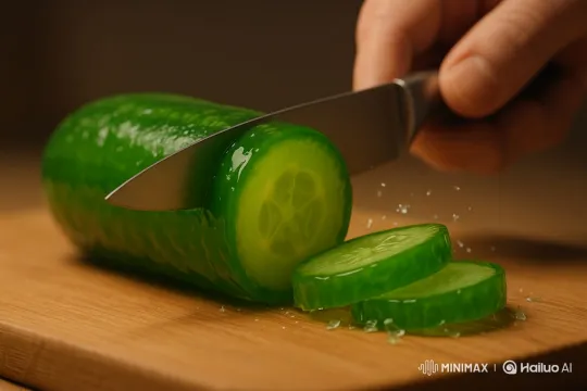 Precision Cucumber Slicing Demonstration – AI Generated Video | Hailuo AI