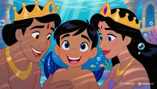Royal Merfamily Embraces in Underwater Kingdom – AI Generated Video | Hailuo AI