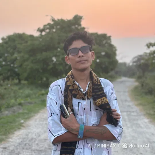 Young Man on Dirt Road at Dusk with Calm Expression – AI Generated Video | Hailuo AI