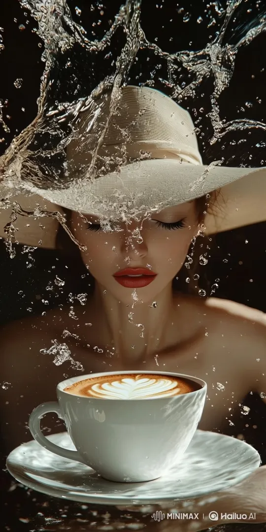 Artistic Video: Woman, Cappuccino, and Fiery Embers – AI Generated Video | Hailuo AI