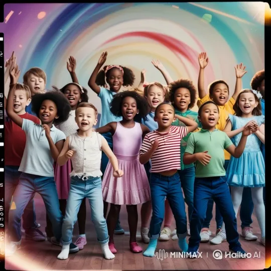 Joyful Children Dancing in Rainbow Colors – AI Generated Video | Hailuo AI