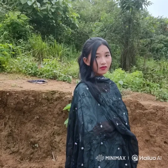Young Woman Smiles Gently in a Breezy Forest Setting – AI Generated Video | Hailuo AI
