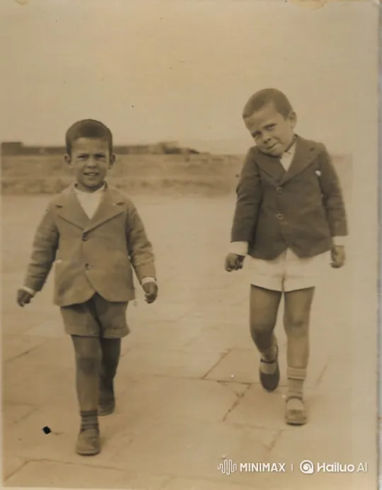 Two Boys Walk in Vintage Sepia-Toned Scene – AI Generated Video | Hailuo AI