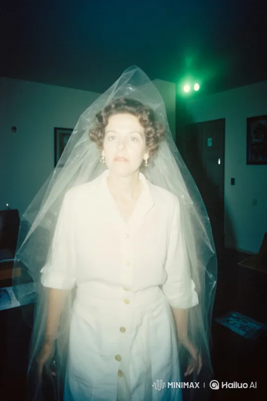 Vintage Horror Scene: Woman Haunted by Mysterious Figure – AI Generated Video | Hailuo AI