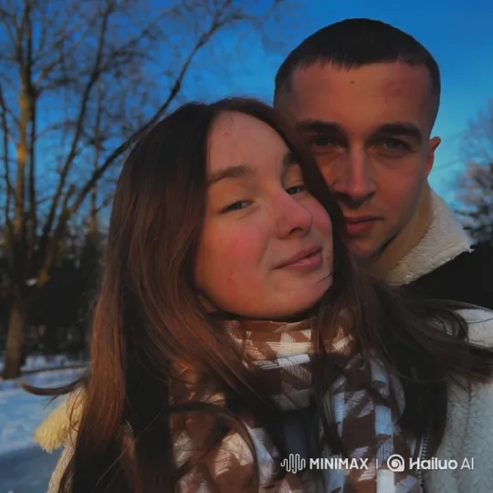 Family Embrace in Snowy Park at Dusk – AI Generated Video | Hailuo AI