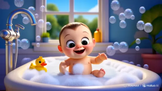 Baby's Joyful Bath Time with Rubber Duck – AI Generated Video | Hailuo AI