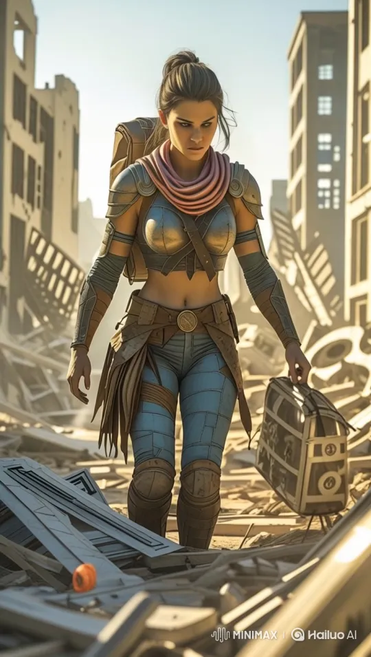 Young Warrior Navigates Ruins of Destroyed City – AI Generated Video | Hailuo AI